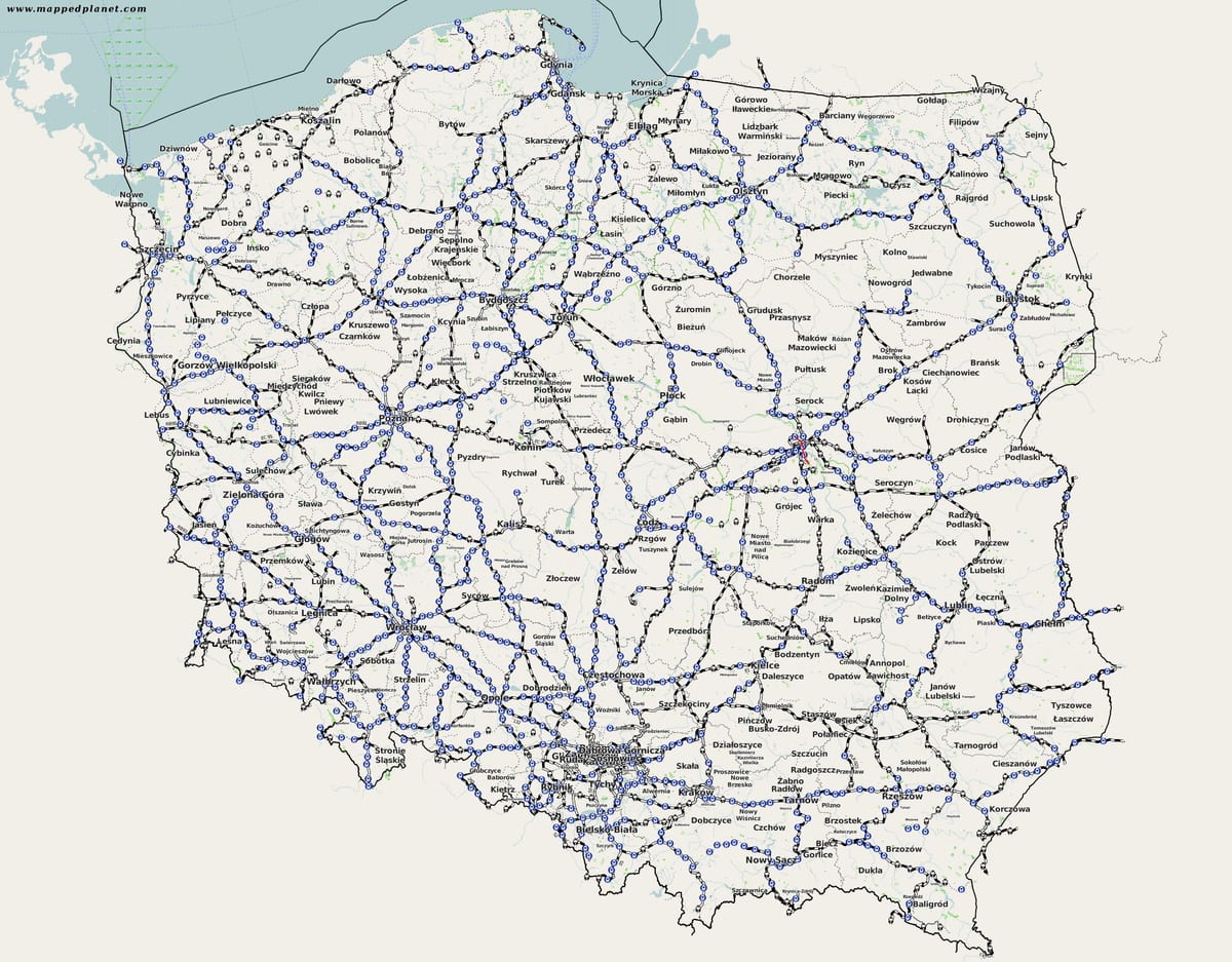 карта Польши Железнодорожный