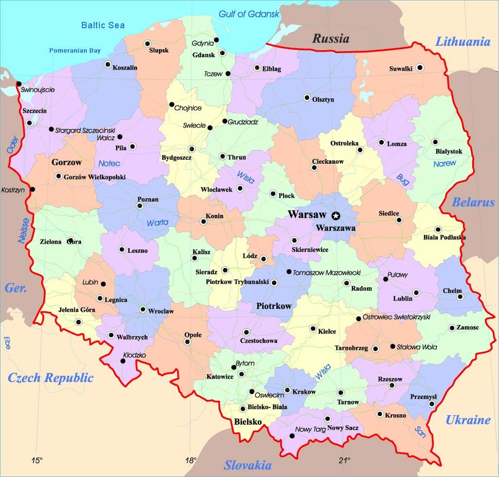 карта Польши города