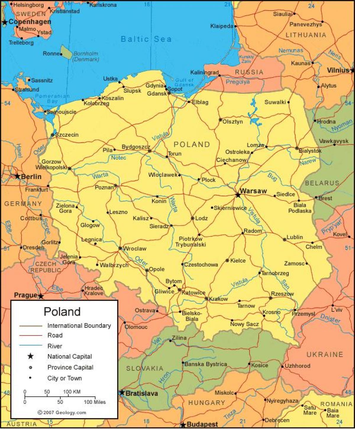 карта Польши границ